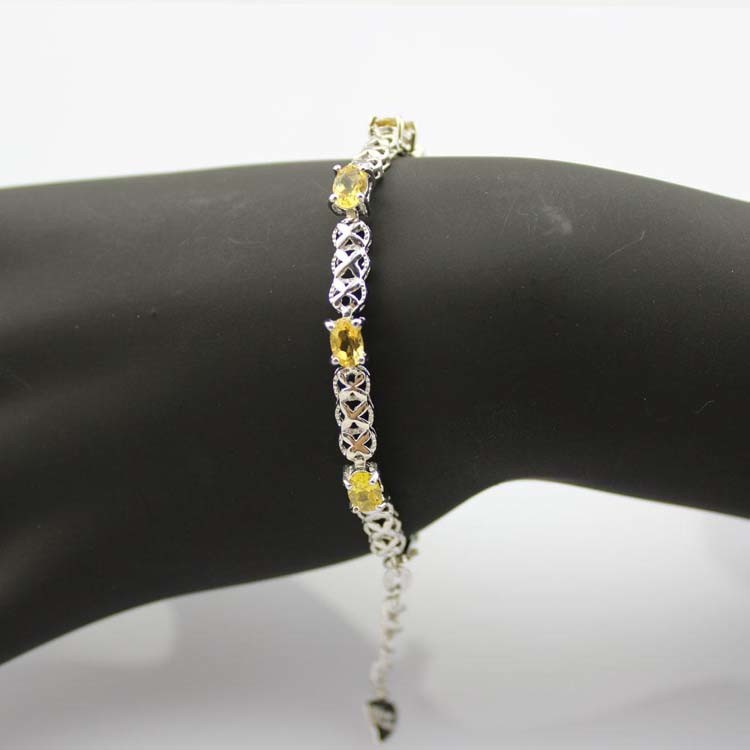 925 Silver Created Yellow Cubic Zirconia Tennis Bracelet (SB1001)