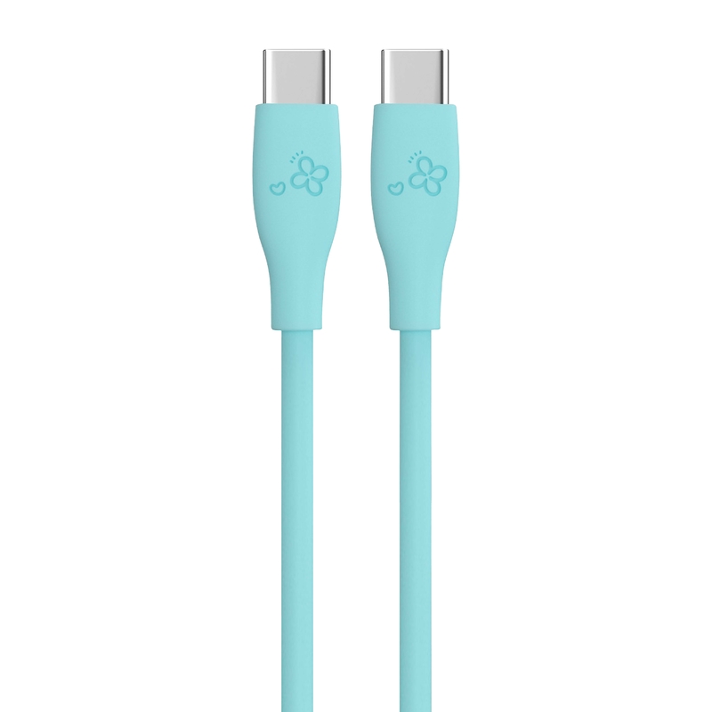 Stylish Design Turquoise USB-C to USB-C Cable with Delicate Flower Patterns OEM CC60W/CL27W 3A Output
