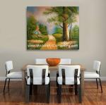 Green Palette Knife Landscape Painting Cottages Abstract Scenery Art Environment