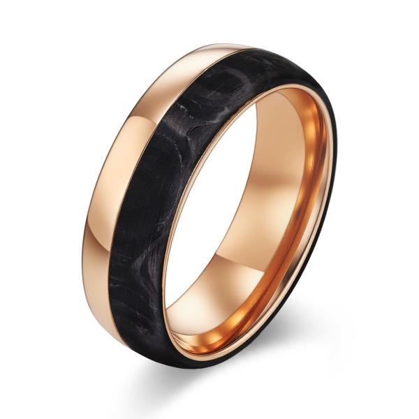 2025 New Arrival Plated Gold and Rose Gold Forged Carbon Fiber Wedding Bands