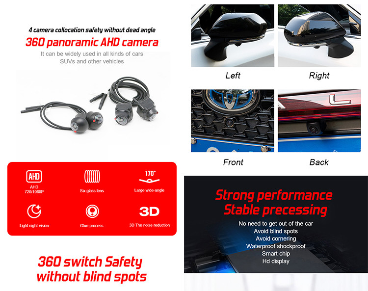 170 Degrees 3D Reverse Camera , Panoramic 360 Bird View Camera For Car