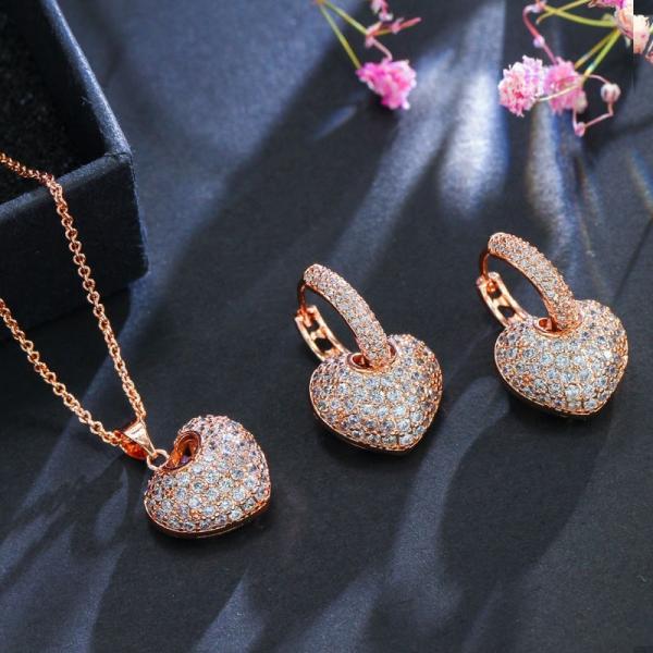 Buy cheap Elegant Leaf Shape Heart-Shaped Party Earrings and Necklace CZ Gold Plated Necklace Wedding Jewelry Set for Bride from wholesalers