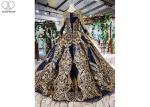Luxury Navy Blue Tailor Made Prom Dresses Floor Length Beads Tassel Sparkly Lace