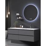 Modern Black Sintered Stone Wash Basin Cabinet Set Solid Wood