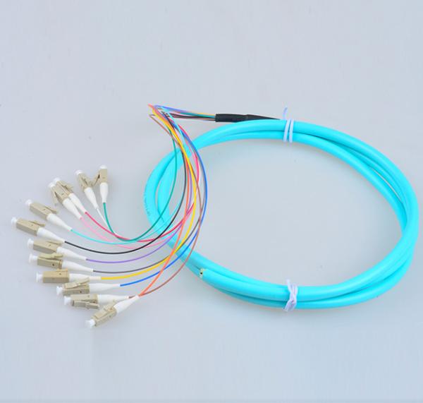Buy cheap 12 fibers breakout fiber optic pigtail LC/UPC multimode OM3 50/125 aqua LSZH cable from wholesalers