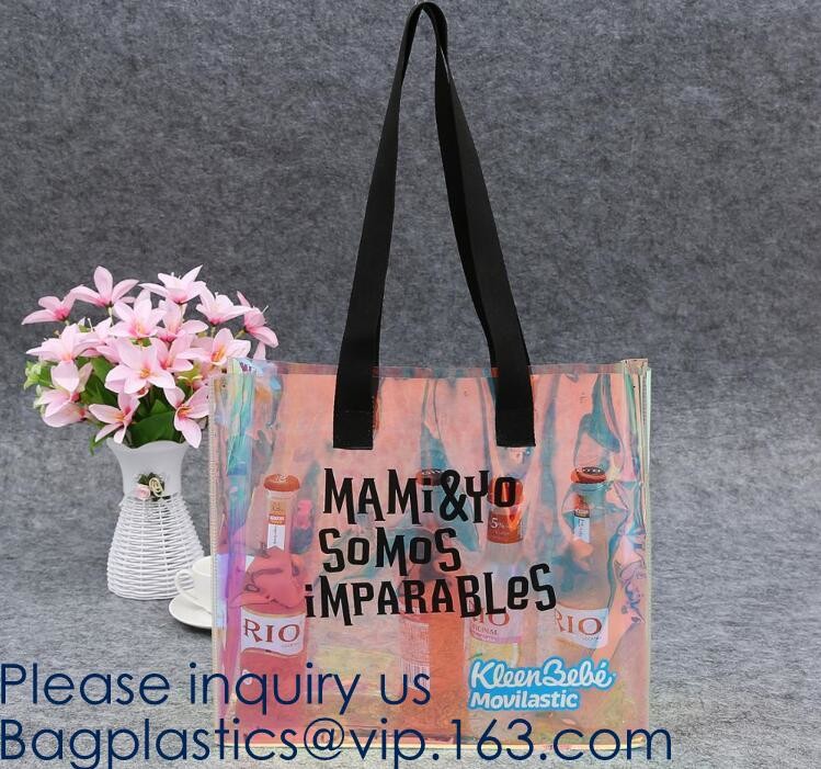 Vinyl Transparent PVC Gusset Bag Plastic Tote Shopping Bag For Packaging TPU Laser Makeup Handbag PVC Cosmetic Shopping