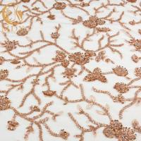 Buy cheap Water Soluble Golden Lace Fabric Beaded Polyester Bridal Dress Lace Fabric product