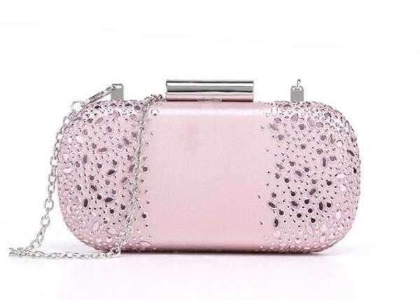 Buy cheap Pink Satin Fabric Hard Case Clutch Evening Bags , Western Rhinestone Purses For Babies from wholesalers