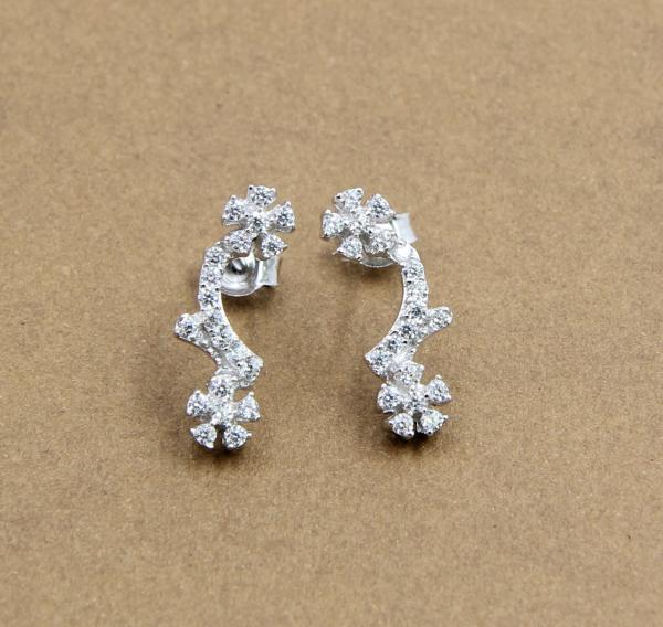 925 Sterling Silver Cubic Zirconia Stud Earrings Wires Earring Flower Shape