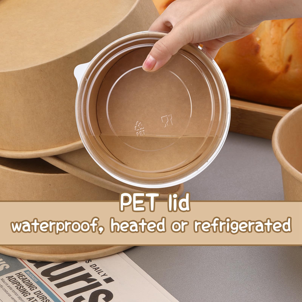 Custom Disposable Food Salad Packing Containers Takeaway Kraft Paper Bowls with Matt Lamination