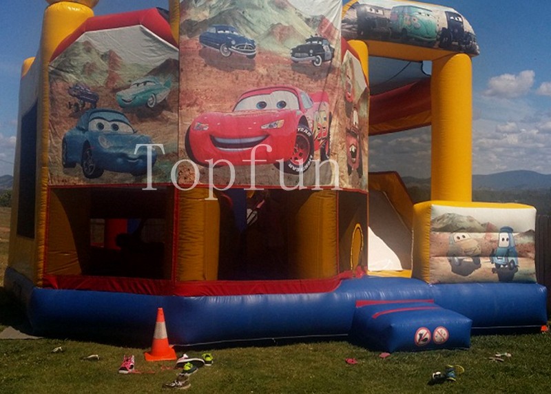 PVC Racing Car Inflatable Water Jumping Castle 5 x 5m Digital Printing With Slide
