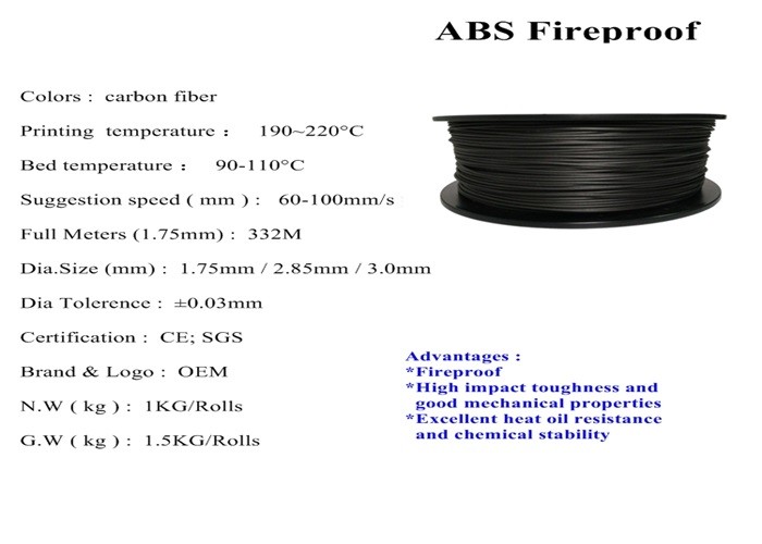 Black ABS 3D Printer Filament Fireproof 1kg 2.2lb Spool 1.75mm 1KG ABS Filament