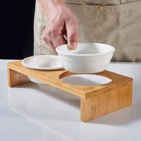 Buy cheap Elevated Double Bowl Frame Pet Ceramic Bowl Bamboo Wood Stand Ceramic Dog Bowls product