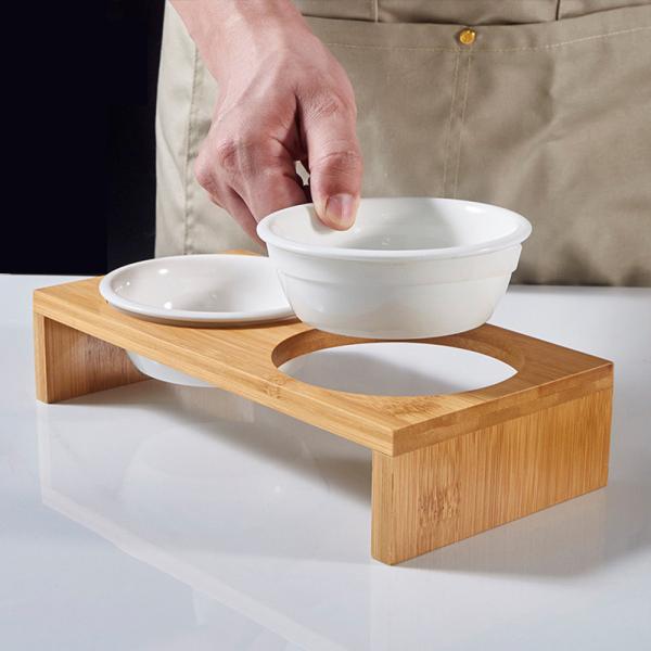 Buy cheap Elevated Double Bowl Frame Pet Ceramic Bowl Bamboo Wood Stand Ceramic Dog Bowls from wholesalers