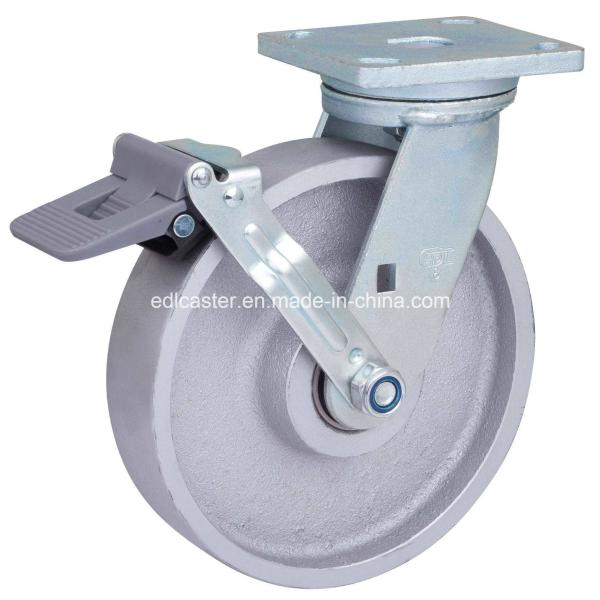 Ball Bearing 8" 1000kg Plate Brake Castlron Caster 7828-96 Grey Color Applicatio