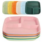 Reusable 3-Compartment Dinner Plate BPA-Free Microwave Dishwasher Safe Wheat