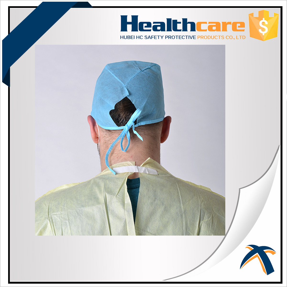 Green Disposable Head Cap Scrub Hats 30Gsm With Tie-on Hand Made/Machine Made CE ISO FDA
