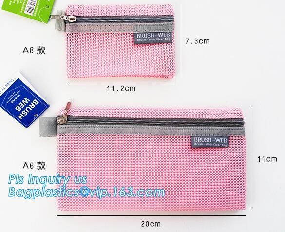 zipper lock file document mesh bag, A6 transparent zipper mesh document file stationery bag, zip Lock File Bags Stationa