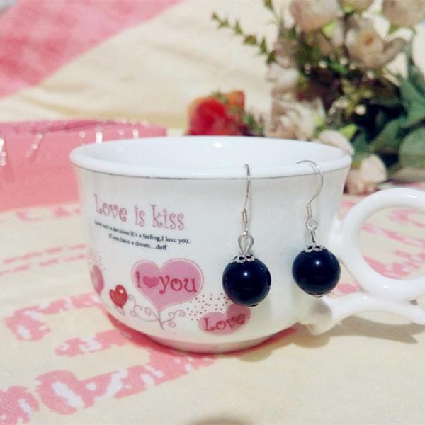 100% True Sterling Silver S925 Earrings Nature Black Agate Eardrop Certification