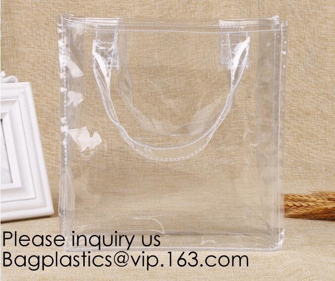 Reusable Custom Transparent PVC Shopping Bag Promotional Items Ladies Clear Plastic Beach Tote Bags Women, bagease, pack
