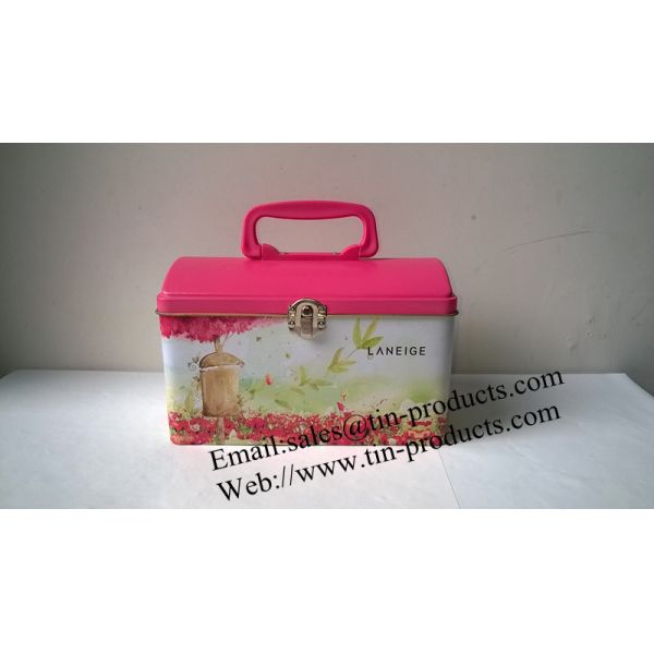 Quality Top Sell Gift tin  Box /Metal Gift Box with handle /Promotional Box with lock & Handle for sale