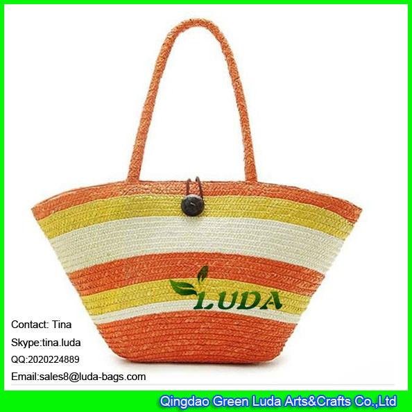 Buy cheap LUDA wheat straw handmade beach tote bag striped straw beach bags from wholesalers