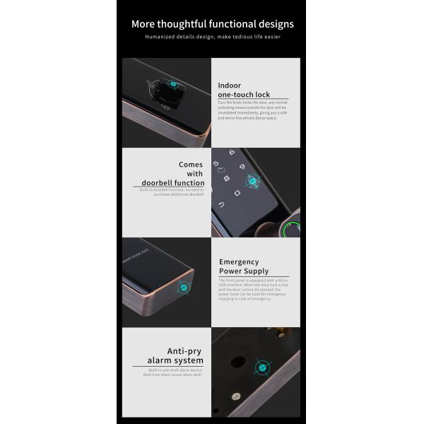 Euro Intelligent Door Lock Tuya Biometric Fingerprint Lock Black