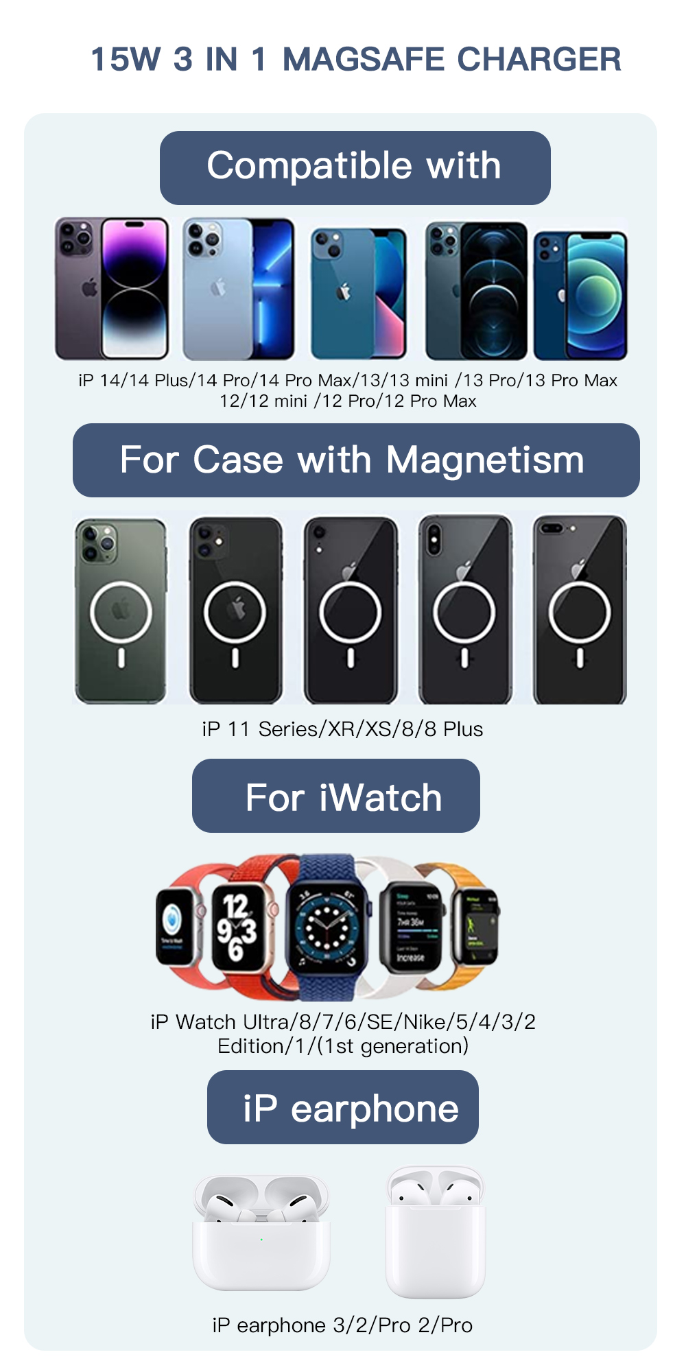 Essager 2022 YiT 3in1 Magnetic Wireless Chargers 3W 5W 15W 10W 7.5W For Phone Watch