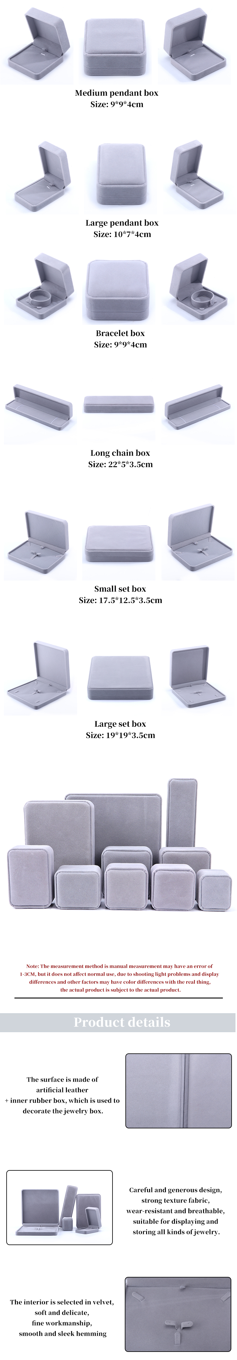 Customized Size Gray Velvet Jewelry Box for Necklace Stud Earrings Bracelet Packaging