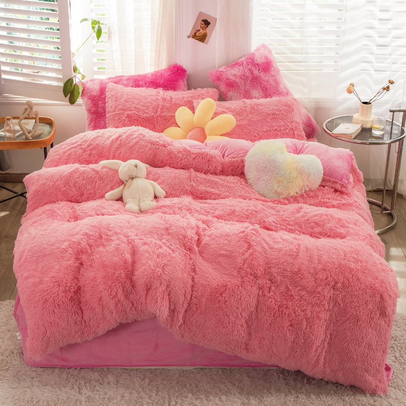 European and American Style Solid Color Thickened Warm Mink Velvet Duvet Bedding Set