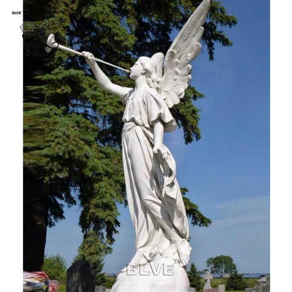 Trumpeting Angel Statue Garden Marble Sculpture Life Size Handcarved Cemetery