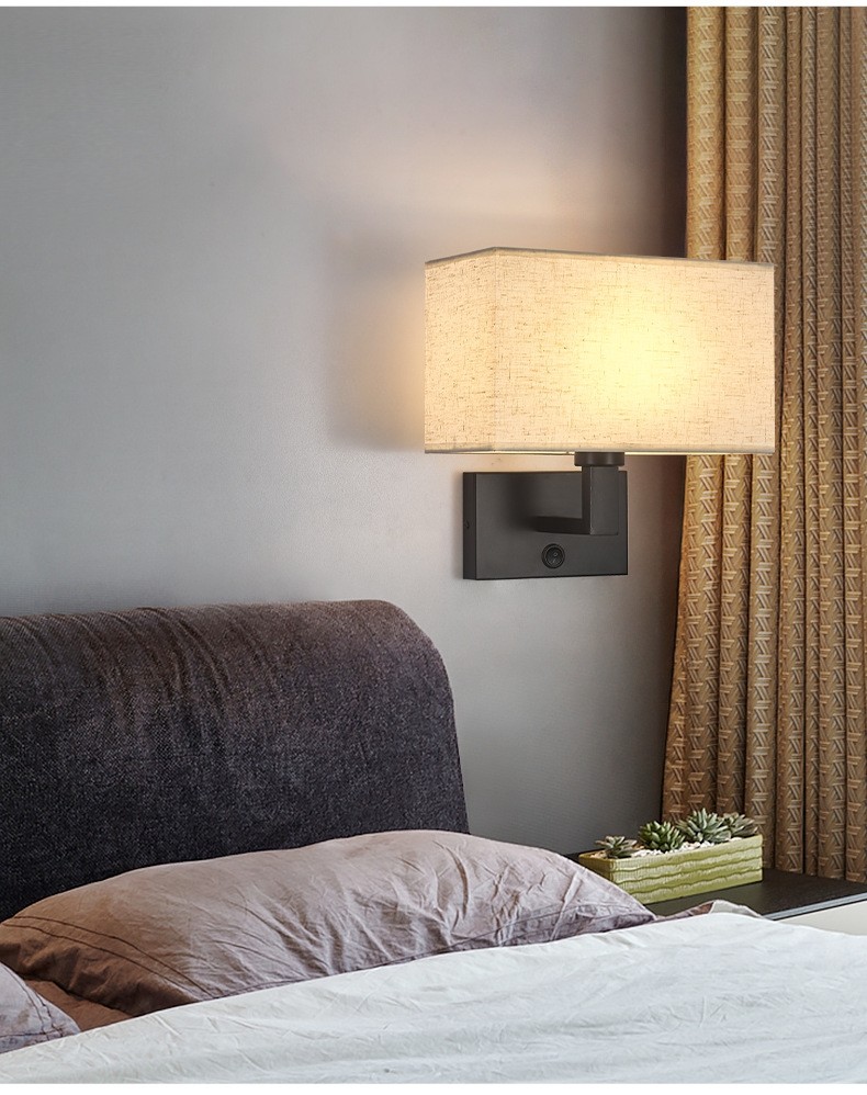 Surface mounted hotel wall lamp bedroom indoor fabric shade bedroom bedhead wall light USB bedside wall light