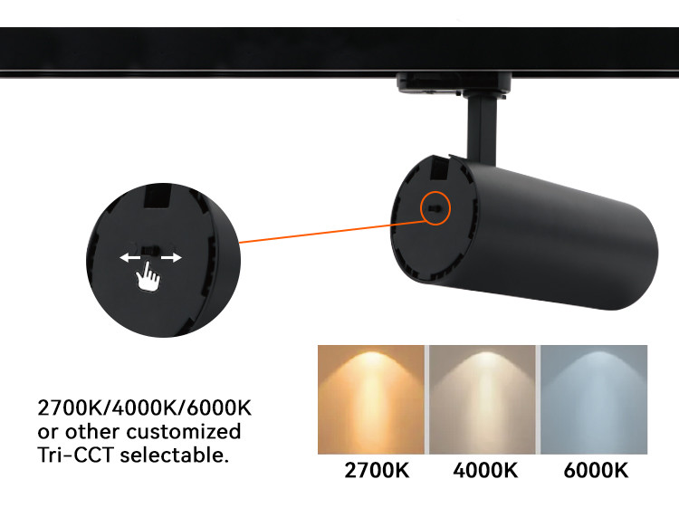 15W 220V Dimmable Track Light 3CCT Switchable Single Spotlight Black 3 Phase
