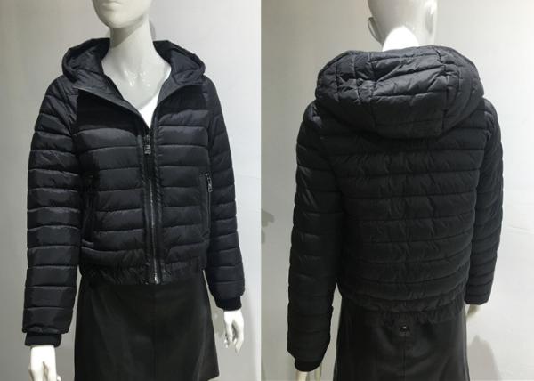 Buy cheap Warm Short Quilted Bomber Jacket Black Polyester Lightweight Jacket Cotton Wadded Outwear from wholesalers