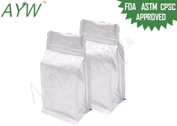 Buy cheap Quad Sealing Coffee Tea Bags Glossy White , Stand Up Zipper Bag For Food Storage from wholesalers
