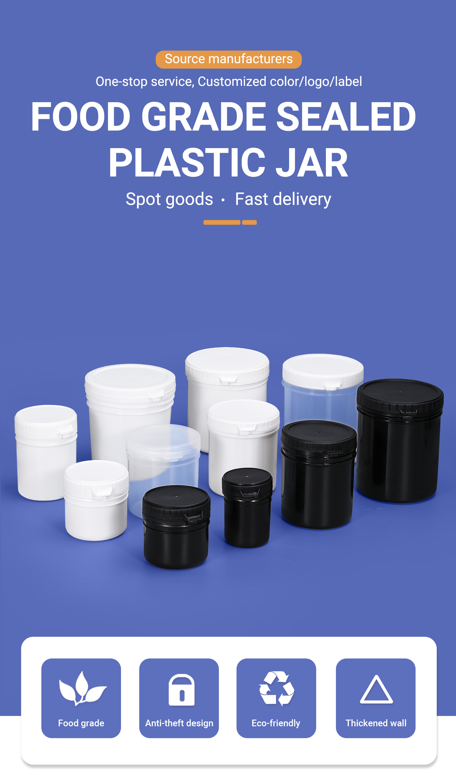 300ML Wide Mouth PP Pop Can With Lid Set Plastic Powder Storage Container for Beverage