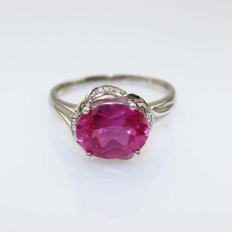 Women Jewelry 925 Silver 8x10mm Oval Purple Cubic Zircon Ring (F47E)
