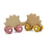 Beech Wood Hedgehog Car Personalised Baby Rattle Food Grade Silicone