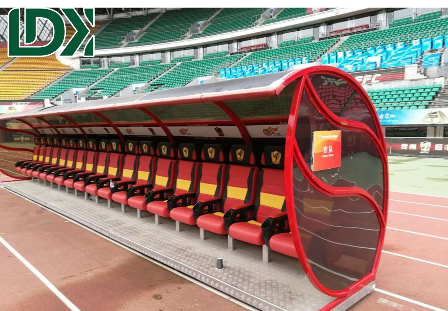 Soccer Bench Seats In Customized Colors UV Resistant Polycarbonate Football Chairs With Aluminum Alloy