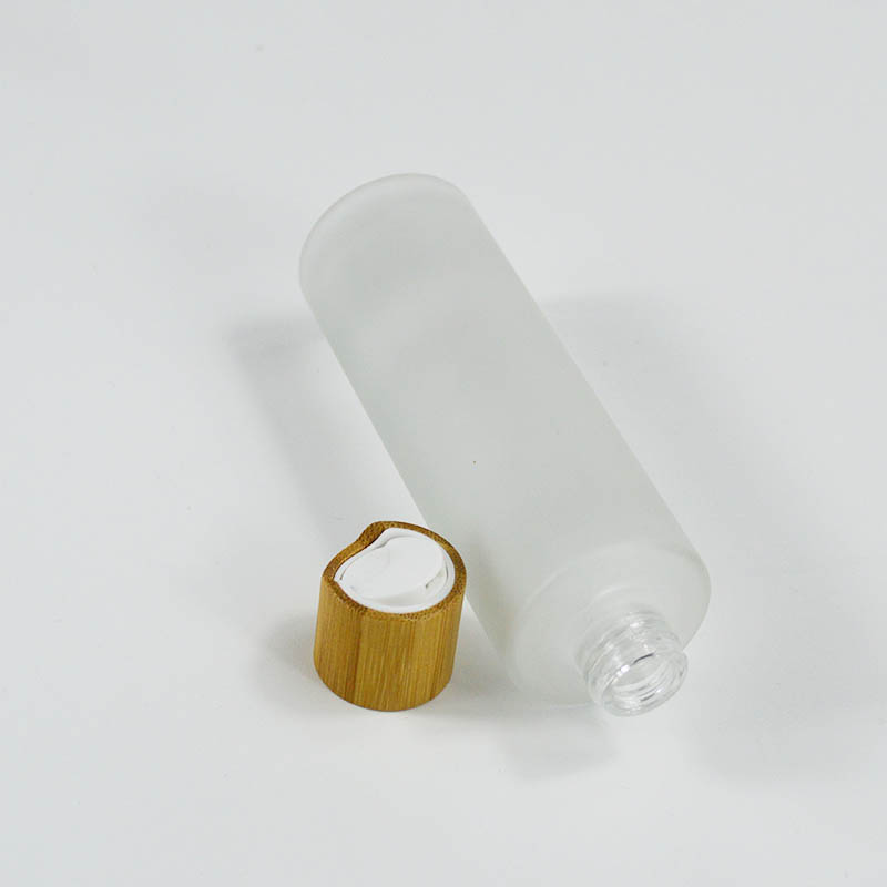 100ml Frosted Glass Collar Skin Care Serum Toner Lotion Bottle with Bamboo Disk Cap