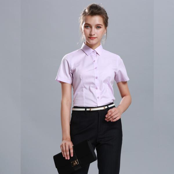 Buy cheap Short Sleeve Fashionable Ladies Work Uniforms Polyester Cotton Spandex Material from wholesalers