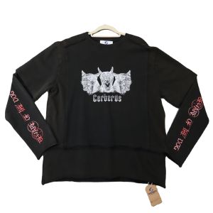 Buy cheap Vintage Printing Double Layer Long Sleeve Cropped T Shirt Custom Oversized Distressed Acid Wash Raw Hem Cut and Sew Men Tshirts from wholesalers