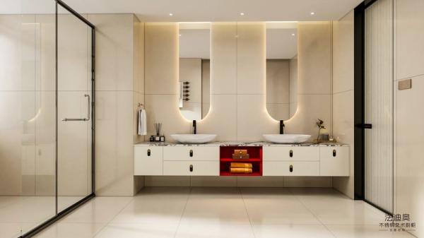 Buy cheap Off-White Fadior Stainless Steel Floating Bathroom Vanity With Red Open Shelf Design from wholesalers