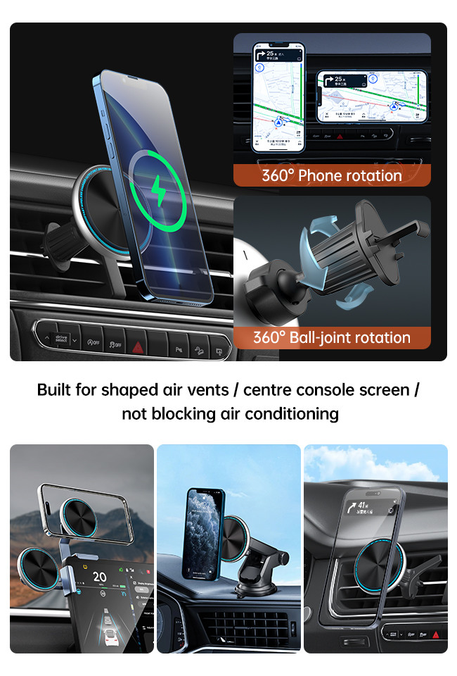 Stable Wireless Magsafe Car Charger Mount With Metal Material And One Handed Operation