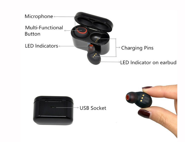 Mini TWS Bluetooth Earphone double call stereo sound black plus red