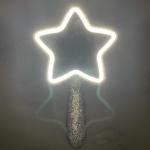 Long Handle Lighted Cosmetic Mirror Fashion Star Shaped Vintage Gold for
