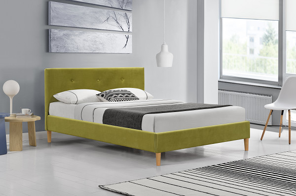 Full Size Upholstered Platform Bed Frame Yellow With Sturdy Wooden Slats OEM ODM
