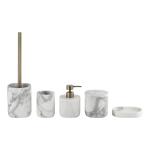 5pcs Square White Marble Bathroom Set Flower Design Marble Dish Soap Dispenser
