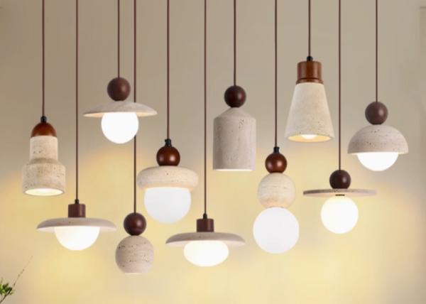 Yellow travertine wooden pendant lamp bedroom for home decorator interior stone