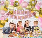 Pink Gold Paper Issue Balloon Kid Children One Year Birthday Girl 1st Birthday